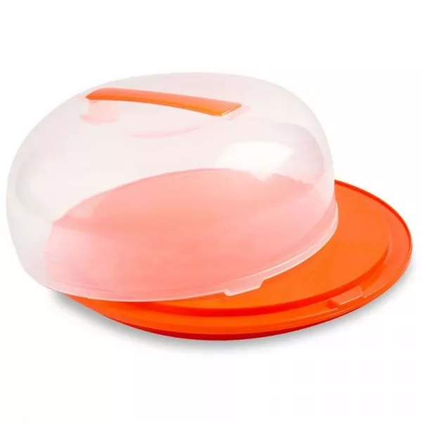 Снимка на Пластмасов поднос за торта - с капак - 25 см