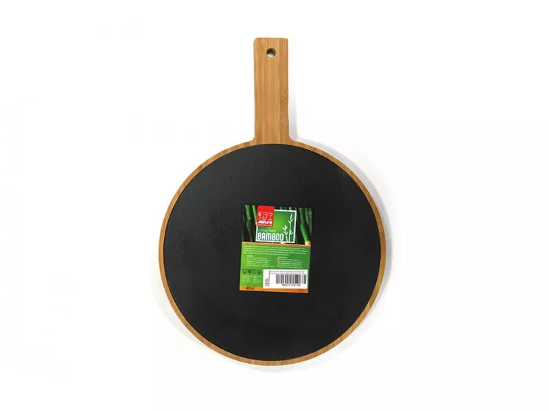 Снимка на Бамбукова дъска за сервиране - кръг с дръжка и слюда
