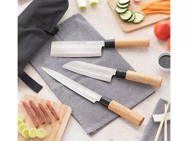 Снимка на Комплект от 3 японски ножа с калъф за носене
