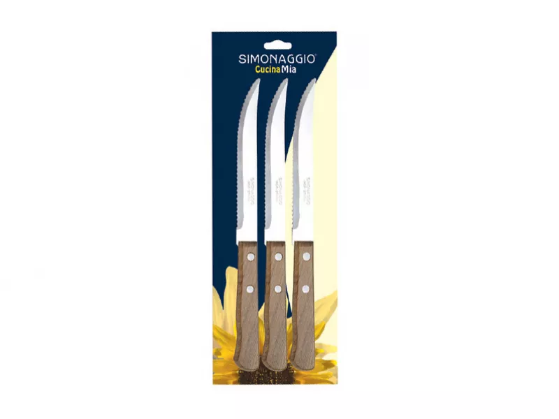 Снимка на Комплект от 3 ножа за пържоли с дървена дръжка