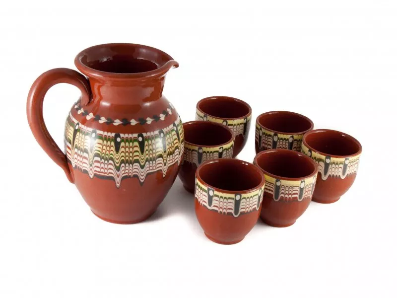 Снимка на Керамичен комплект за вино с 6 чаши и кана