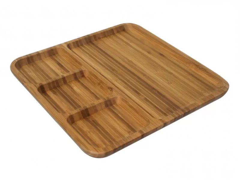 Снимка на Стилна бамбукова табла за сервиране с 4 отделения, 28см