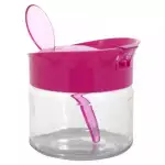 Снимка на Стъклен буркан - стъклен - с лъжица - 300 мл. с цвят Розов