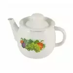 Емайлиран ретро чайник с цветна декорация - 1л - бял